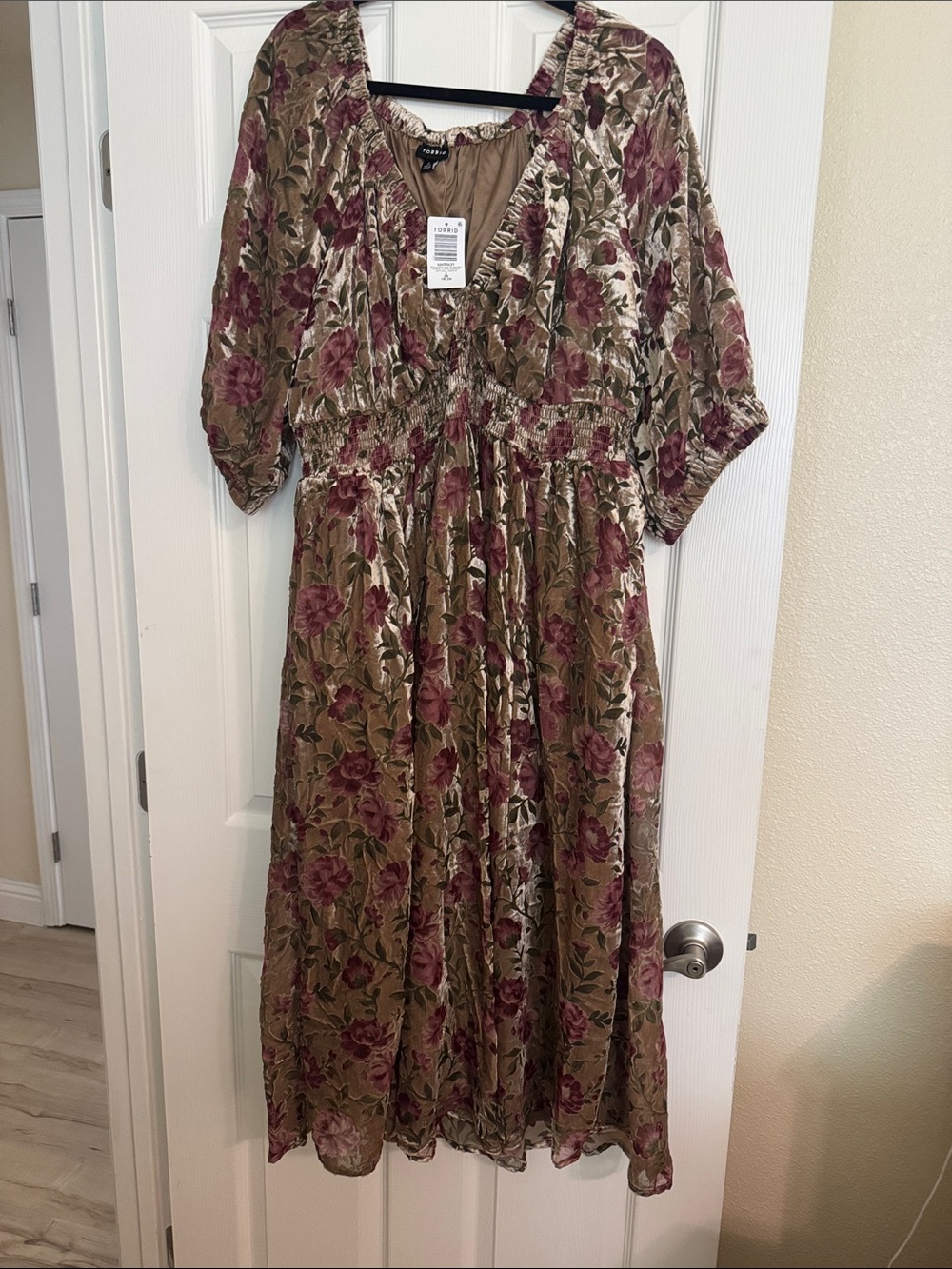 Velvet Floral Midi Dress with Rose Print - Torrid